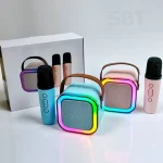 مینی اسپیکر کارائوکه K12 ZQS دو میکروفن | بلوتوثی شارژی RGB